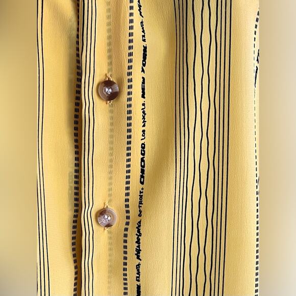 Maestro Vintage 90s Y2K Striped Yellow City Button Down Shirt Mens Size Large - Picture 2 of 6